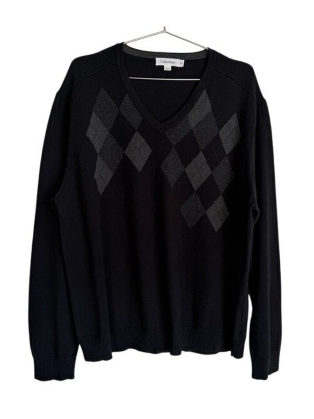 Calvin Klein Pima Cotton Argyle V-Neck Sweater – Size XXL